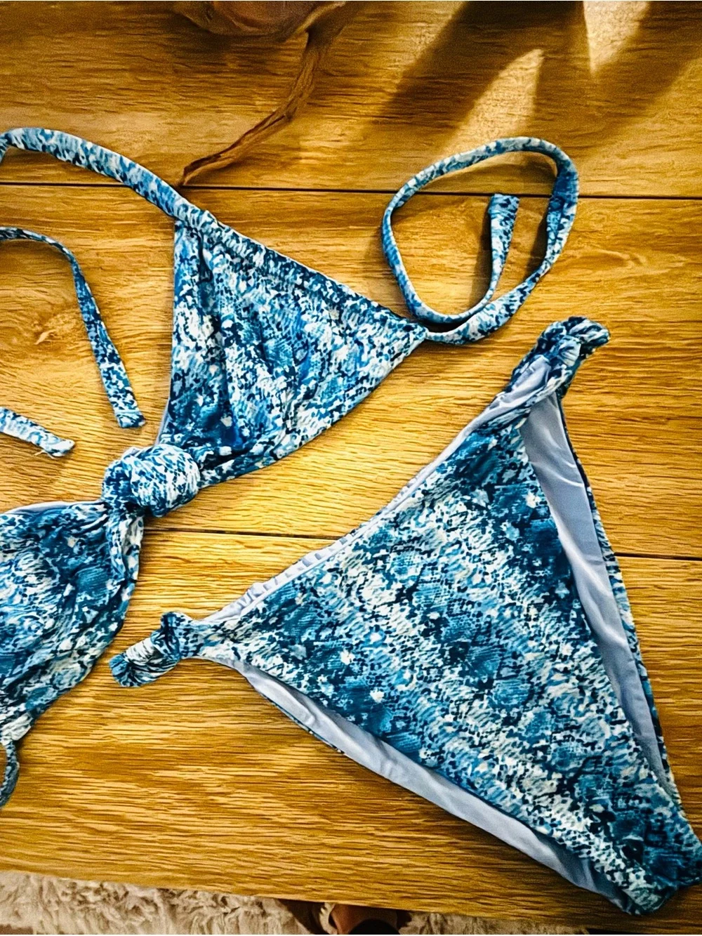 Frankie's Bikinis Blue Patterned Triangle Bikini Set